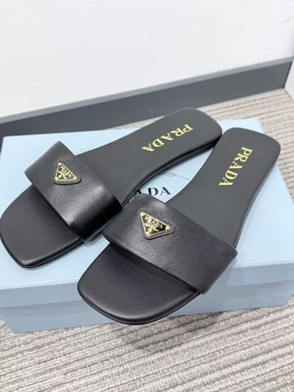 Prada Black Leather Slide Sandals SZ 39